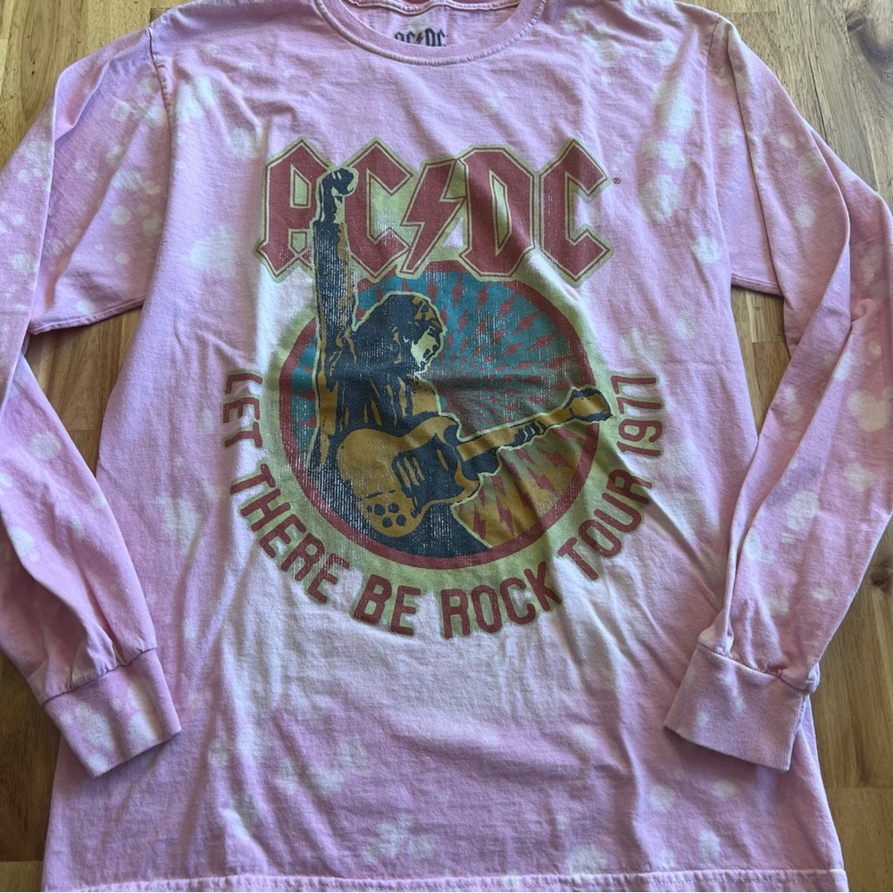 AC/DC Let There Be Rock Tour 1977 Tie Dye Long Sleeve Tee Size S/M